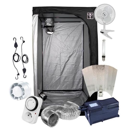 Kit Box Culture Indoor 100x100X200cm avec Lampe HPS 400W Classe 2 + Ventilation - Starter Pack Chambre de Culture "Prêt-à-Brancher"