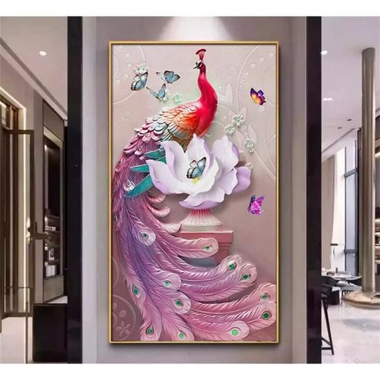 5D Diamond Painting, Animal Paon Fleur Broderie Diamant Kit Complet, DIY Peinture Diamant pour Enfants et Adultes, Strass Broderie Point De Croix Arts Craft pour Maison décoration Murale 80x160cm