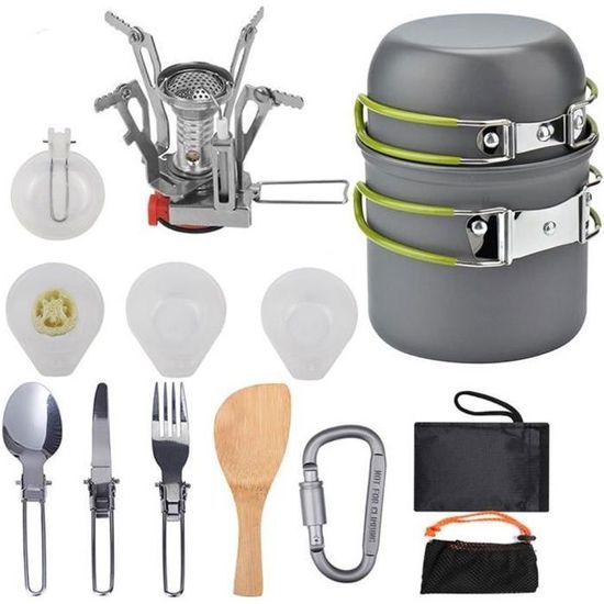 Ustensiles de Cuisine de pique-nique portable en plein air, ensemble de Casseroles de camping, Outils, bol, cuillère, spatule