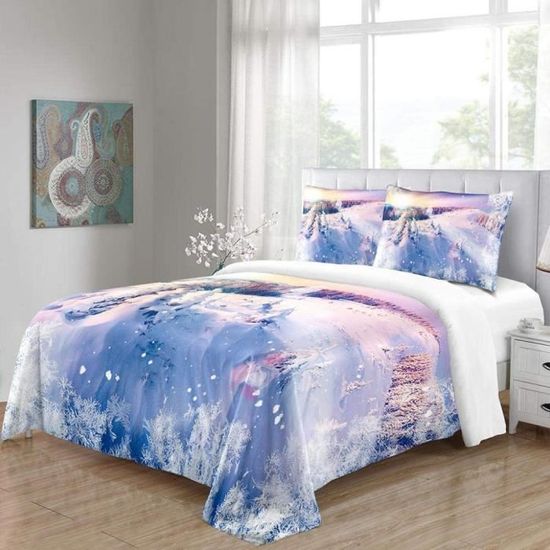Parure De Lit Noël 240x260 Cm - Housse Couette Flocons Neige Rouge, 2 Taies 65x65 Cm