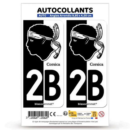 AUTOCOLLANT STICKERS PLAQUE d'immatriculation Moto département 2B Haute