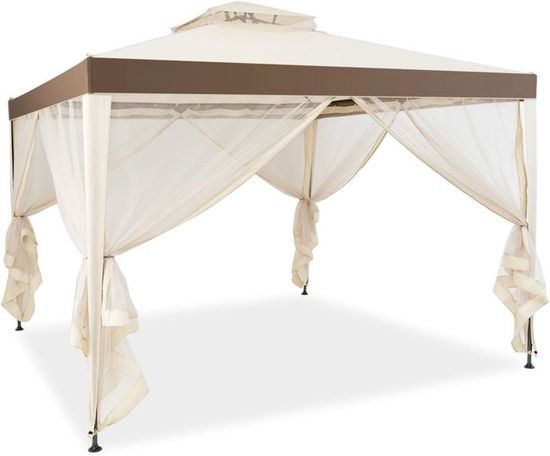 Tonnelle De Jardin Pliante 3x3m Avec Moustiquaire - Parois Latérales Amovibles, Idéale Pour Fêtes Et Camping - 13