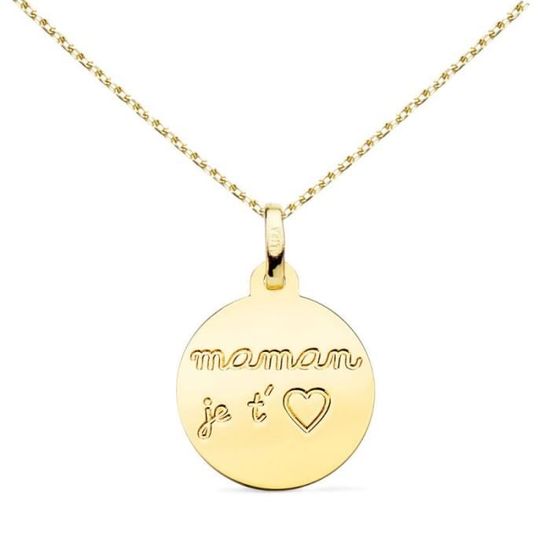 Collier - Pendentif Or Jaune "Maman Je T'aime" - Chaine Dorée - Achat / Vente Pendentif Vendu