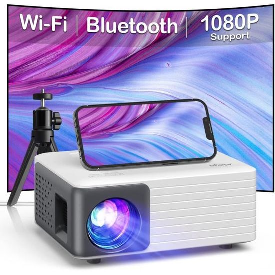 Vidéoprojecteur GENERIQUE Mini projecteur BT4.2 HD 1080P Portable WiFi Projecteur  pour téléphone Android avec trépied EU 110-240V