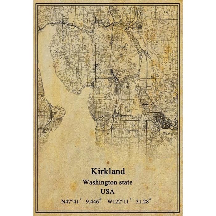 Poster mural avec carte des EacutetatsUnis Washington State Kirkland