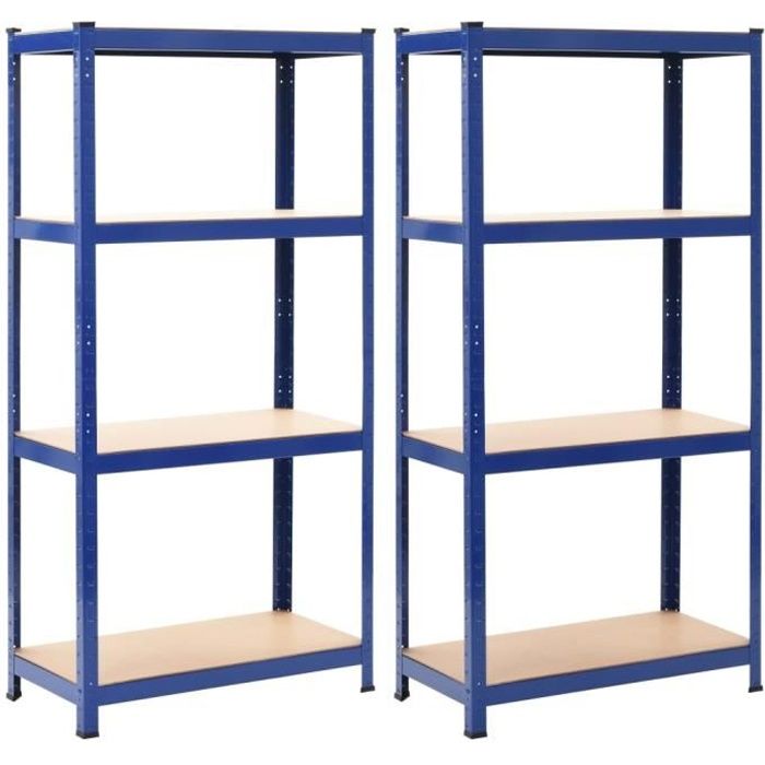 Lot de 2 Étagères de rangement - Meuble de Rangement Garage, Atelier - Bleu 80x40x160 cm Acier et MDF