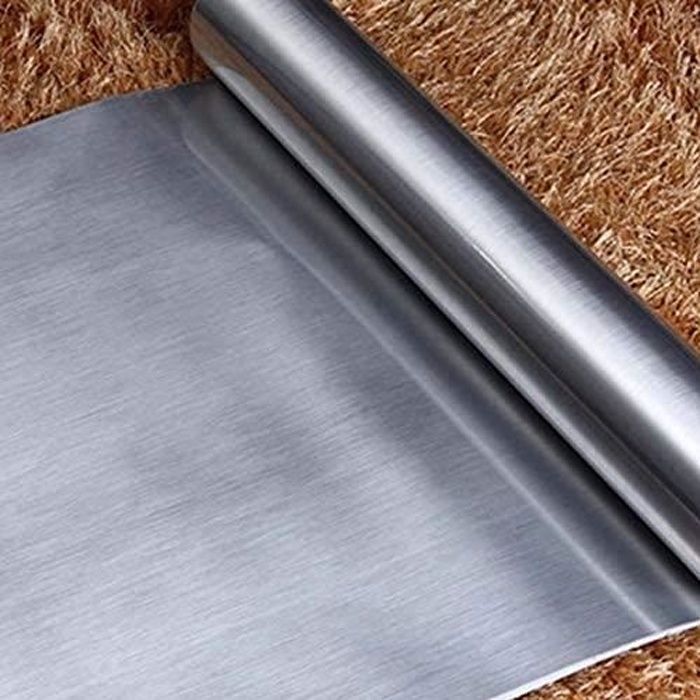 Carrelage Adhesif Mural 60X300Cm Brossé Argent Film Décoratif Moderne PVC Autocollant Adhérent pour Armoires De Cuisine Meubles Auto