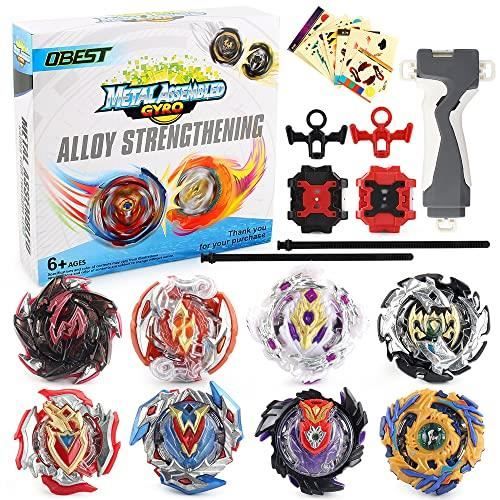 3T6B 8 pcs Toupie Burst avec 2 Launcher Gyro métal Combat- Battle Set Jouets Classiques pour Enfants Adulte
