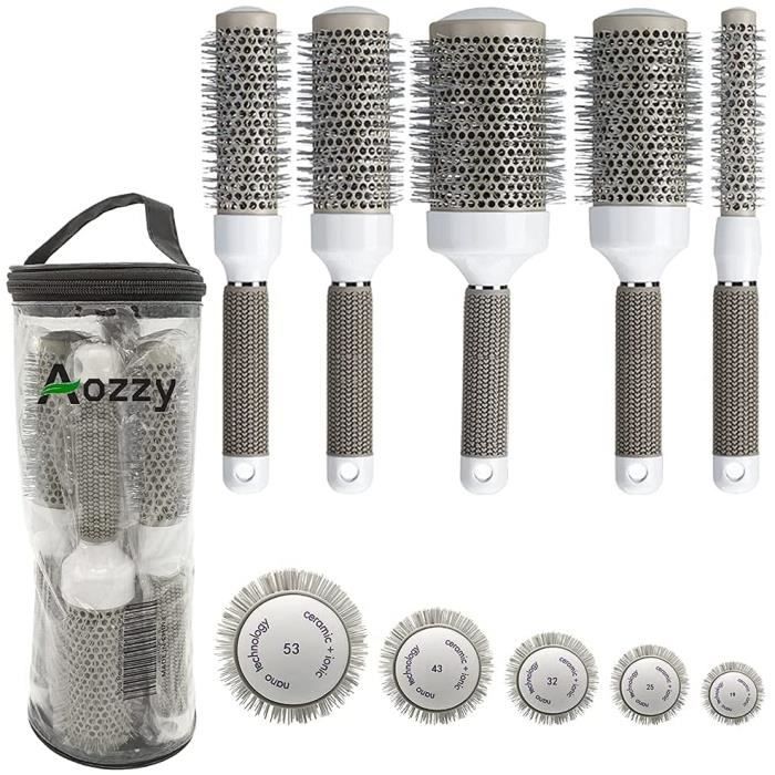5 Tailles Brosse Ronde professionnelle Cylindre céramique Nano-thermique antistatique Brosse à cheveux Pour chauffage uniforme, Che