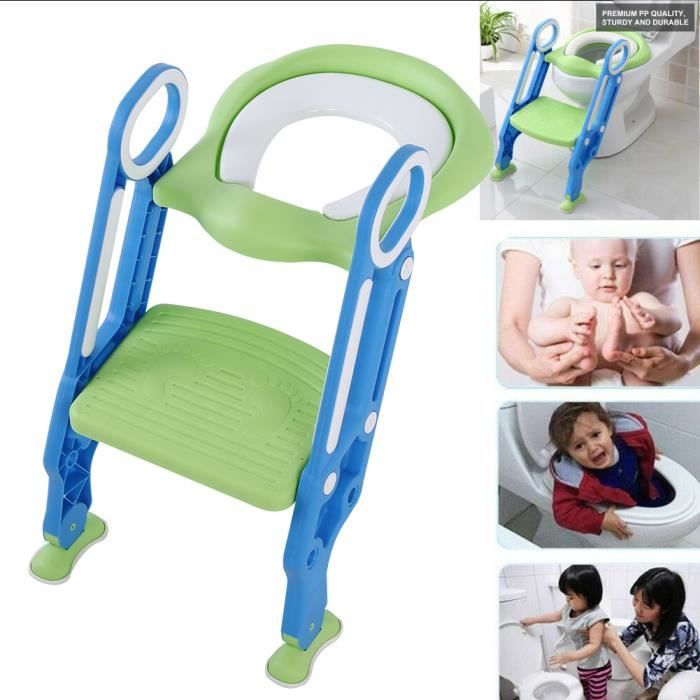 Siège de toilette bébé enfant Réducteur WC échelle Chaise Step Pot éducatif Bleu et vert -HB065