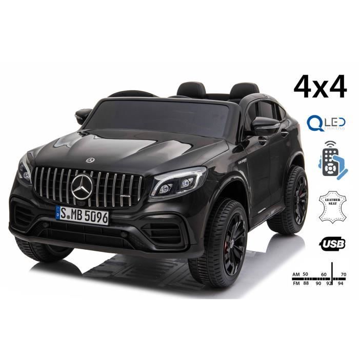 Mercedes-AMG GLC, Noir, Double siège en cuir, FM radio avec entrée USB, Lecteur 4x4, 2x Batterie 12V7Ah, Roues EVA
