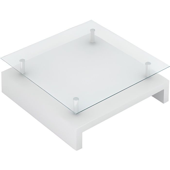 Table basse de salon carrée verre blanc laqué
