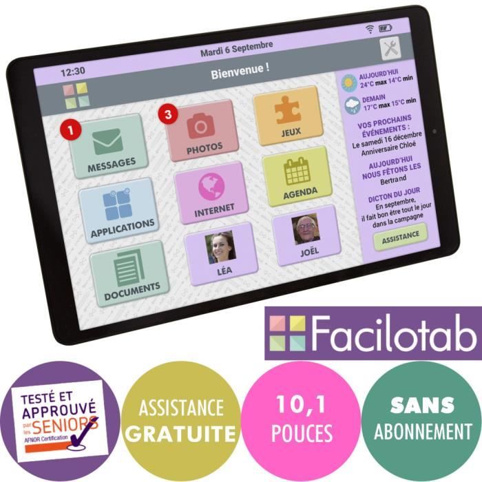 Tablette simplifiée Facilotab L Galaxy - WiFi/4G - 32 Go - Android 9 - Marque SAMSUNG - Interface seniors 10,1 Noire