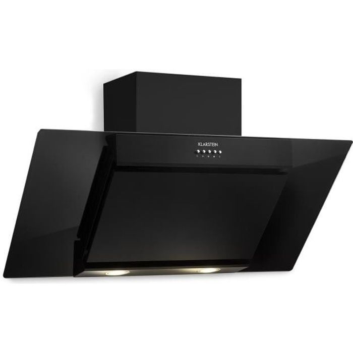 Klarstein Zola 90 Hotte aspirante sans tête 90cm - Débit 640 m³-h - Eclairage LED - Panneau de commande tactile - Verre noir & inox