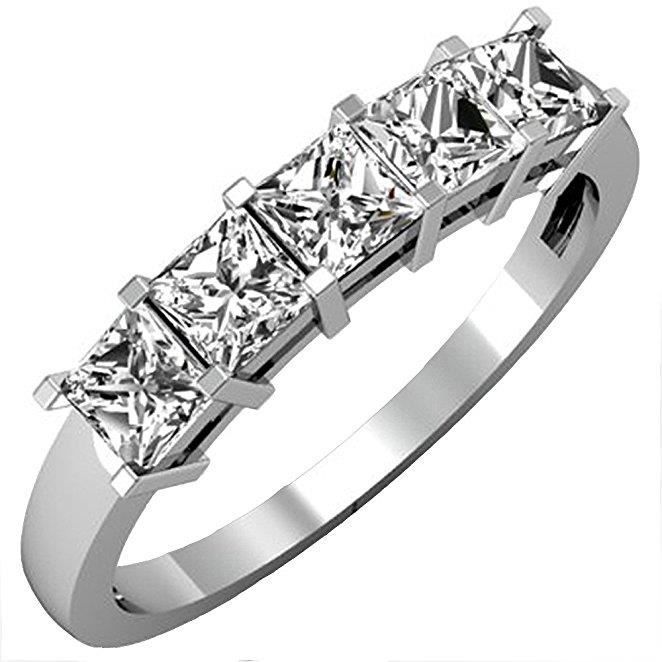 Bague Femme- Bague De Fiançaille 10 ct Or Blanc 1.00 ct Blanc Diamant 5 Pierre