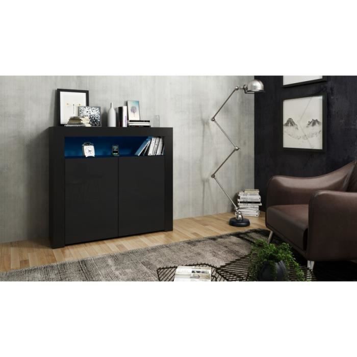 Meuble en MDF noir mat et façade en noir laquée 107 cm