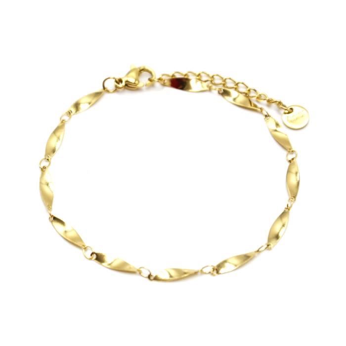 BC4182F - Bracelet Chaîne Ovales Effet Torsadé Acier Doré