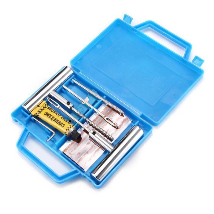 Kit de réparation de pneu automatique 12pcs avec colle Outils de réparation de pneu d'urgence voiture Van moto vélo Tubeless robuste