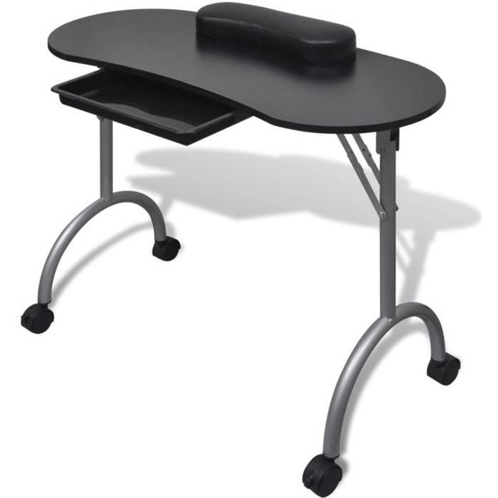 Table de manucure cosmétiques pliante 90 x 37 x 68 cm beauté table de travail informnatique avec roulettes pour ongles-noire