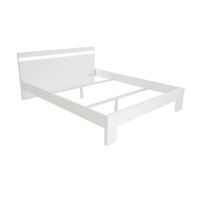 SLEEPY Lit Led 180 x 200 Bois Laqué Brillant Blanc