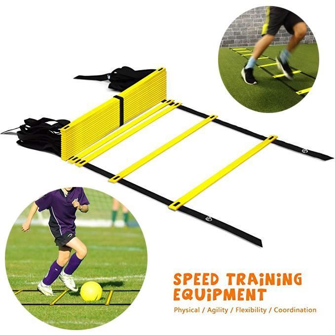 Echelle Agilité Rythme Entraînement Vitesse 8 Echelons Echelle Coordination Ladder 3.4M Barreaux Réglables Formation Corde à Sauter
