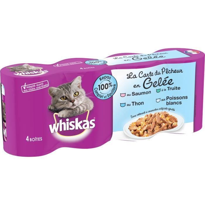 WHISKAS Boîtes La Carte du Pêcheur en Gelée pour Chat - 4x390 g