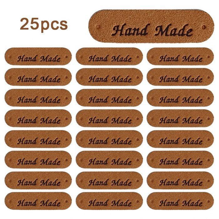25 Pièces Étiquette En Cuir À Coudre Personnalisée Avec Logo/Texte, Étiquettes De Vêtements En Coton, Étiquette De Tricots De Chapeaux, Crochet Et Fait Main, Étiquettes De Vêtements (40mm x 20mm