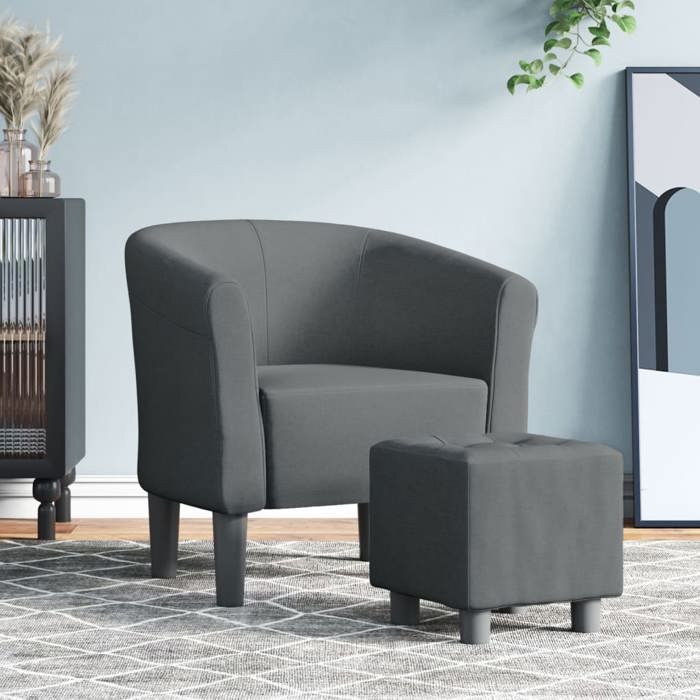 Fauteuil Scandinave Fauteuil cabriolet avec repose-pied Charge 110 kg Gris foncé tissu 70x56x68cm