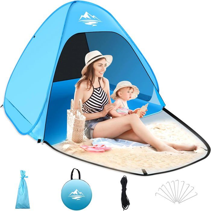 Glymnis Tente de Plage Pop Up pour 1-2 Personnes (S) 3-4 Personnes (L) Abris de Plage avec Porte à Glissière Protection UV 50 Contre Le Vent