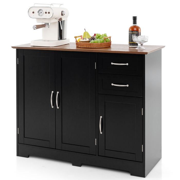Meuble Buffet de rangement moderne COSTWAY 2 portes&2 tiroirs Étagères réglables pour cuisine salle à manger 100x40x78CM Noir