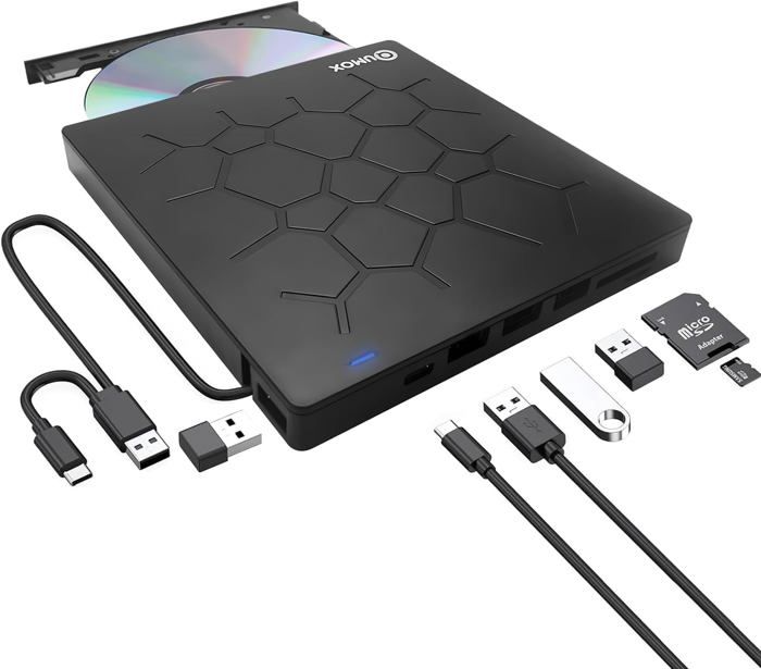 Lecteur Graveur DVD CD Externe USB 3.0 Portable- Graveur de DVD multifonction 7 en 1- pour Windows 11/10/8/7 Linux Mac OS10.6 ou sup