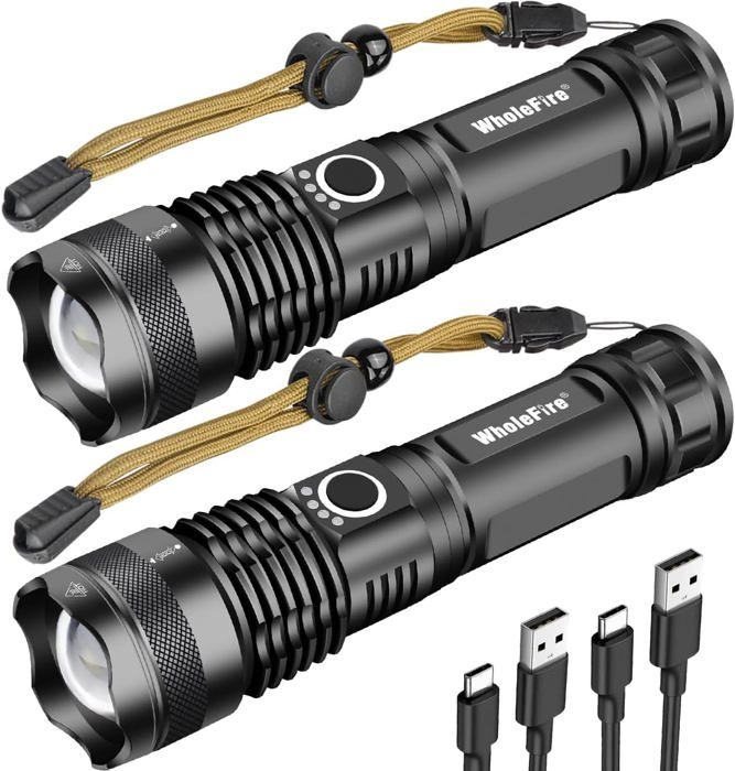 Lampe Torche Led Ultra Puissante Rechargeable USB avec Lumière Latérale