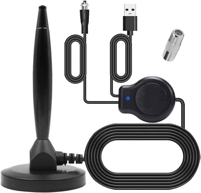 Romicta Antenne TV DVB-T2 Intérieure Avec Amplificateur, Antenne TNT DVB-T & DVB-T2, Dab/Dab+, Grande Portée 360° Pour Téléviseurs 4K 1080p, Câble Coaxial 5 M