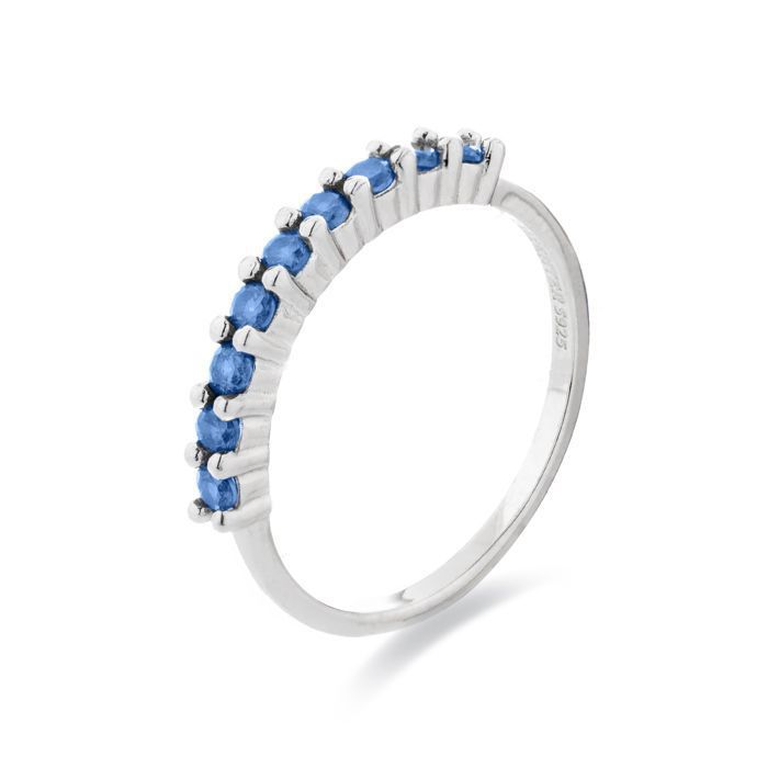 Bague Dôme En Argent 925 Avec Zirconiums Bleus - Taille 53, Occasion Bon état