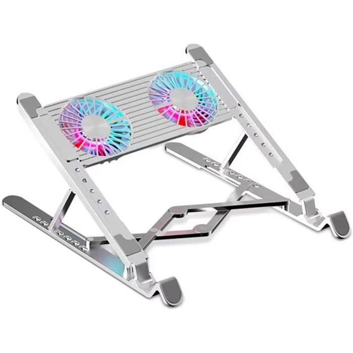 Support de refroidissement réglable pour ordinateur portable ventilateur pliable en aluminium 2 ventilateurs argent