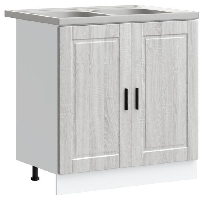HOT Ventes Meuble cuisine - CHIC Meuble sous évier Porto avec évier Gris Sonoma 80x46x84 5 cm en - bois dingénierie @917@