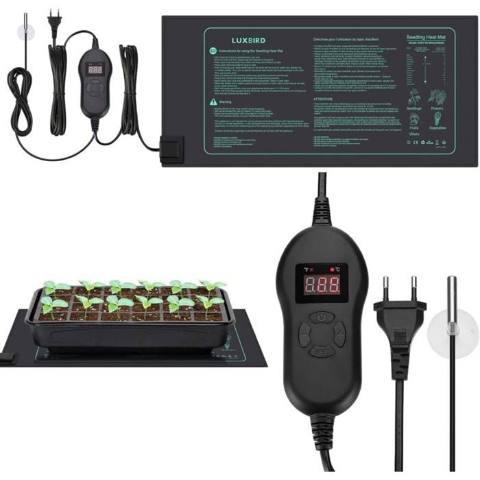 Tapis Chauffant Semis 25x50cm Imperméable Avec Thermostat - Idéal Germination Et Serre