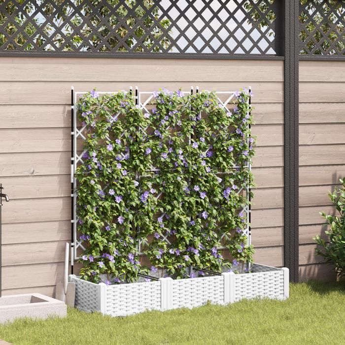 Jardinière avec treillis 3 pcs Blanc 120x40x125.5 cm
