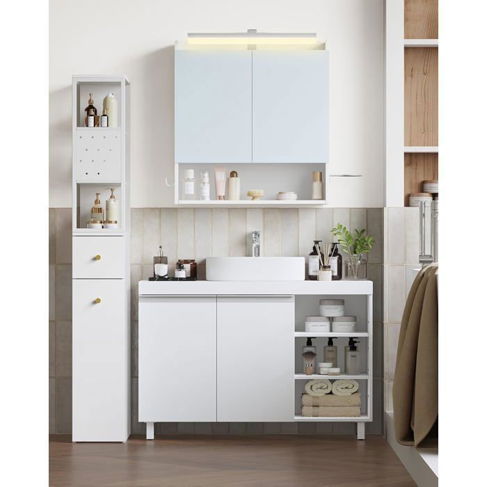 Meuble sous LavaboMeuble sous VasqueSalle de Bain2 Portes3 EspacesRangement Spacieux Étagères Réglables30 x 90 x 64 cm Blanc