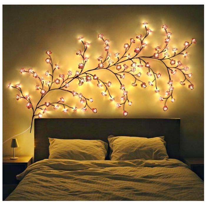 Guirlande Lumineuse en Fleurs de Cerisier Lampe en forme de branche de cerisier- 96 LED Sakura Wall Decoration 8 Modes &