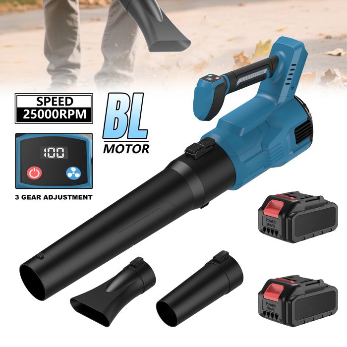 Souffleur De Feuilles Sans Fil 21V 225 Km/h - 2 Batteries 3.0Ah + Bretelles - Souffleur Jardin Puissant Charge Rapide