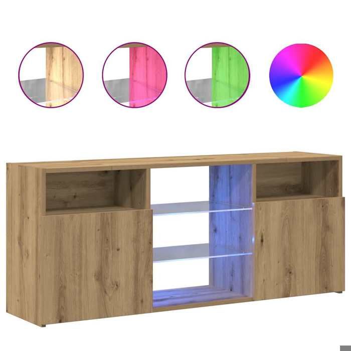 Meuble TV avec lumières LED - JILL - Chêne artisanal - Bois dingénierie - 120x30x50 cm - 2 portes