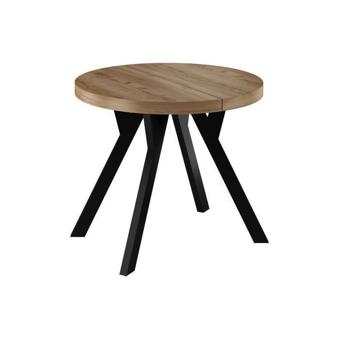 Table à manger ronde extensible 90–190 cm 4-10 personnes -décor Kraft Doré– Pied Bois massif Noir -Balut Home
