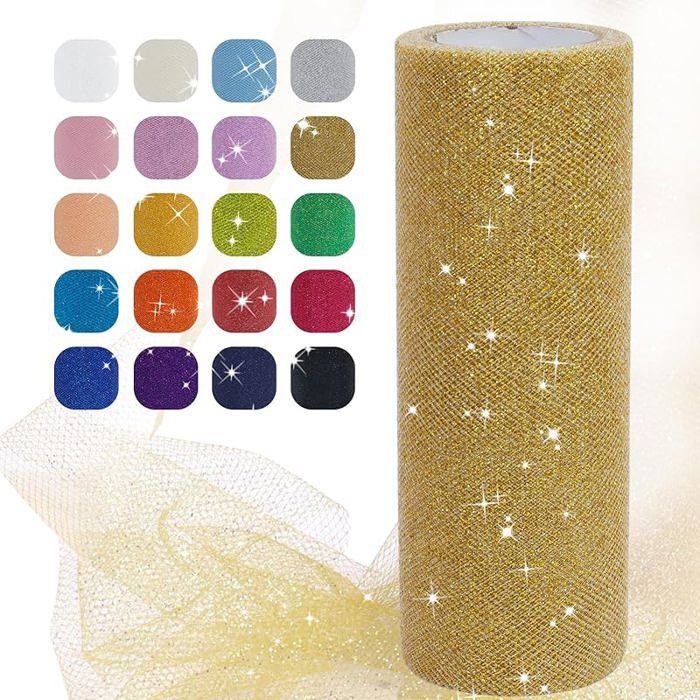 Tulle Doré 15cm x 22 8m Rouleau de Tulle Pailleté en Polyester Maille Tissu pour Tutu Jupe Deco 0 15 m x 22 8 m Doré
