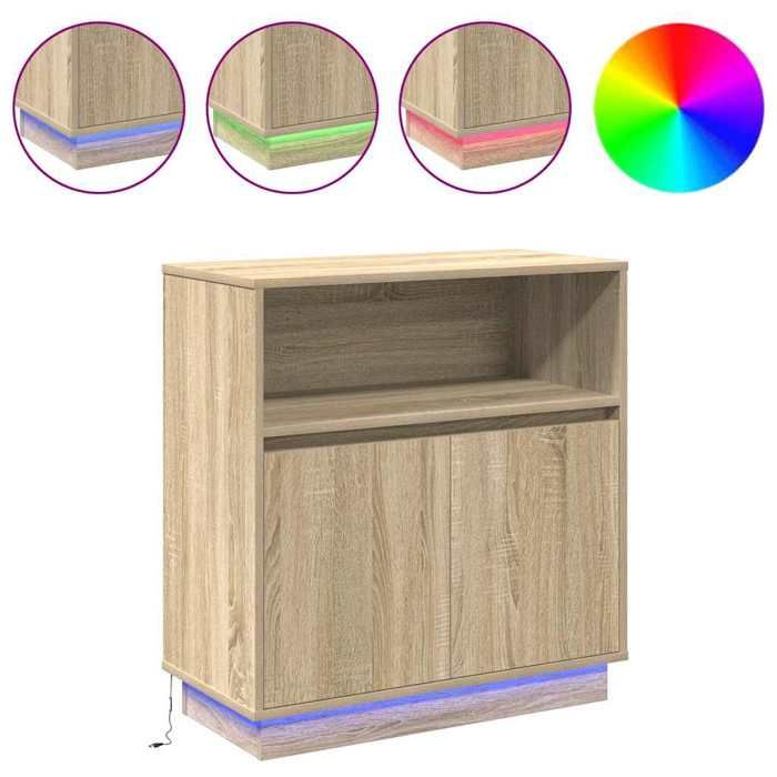 Décoratif - Buffet bas meuble de rangement LED - Chêne Sonoma 71x34 5x75cm - bois dingénierie - Buffet salle à manger con8400665