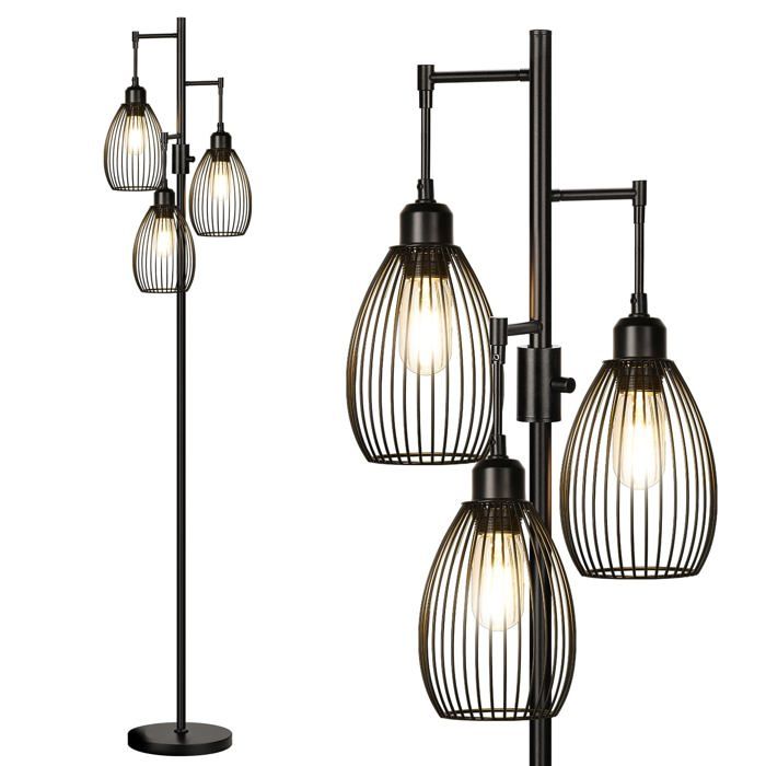 Lampadaire sur pied salon variateur 3 x ampoules LED 800 lm incluses lampe salon sur pied avec élégante cage en forme de larme
