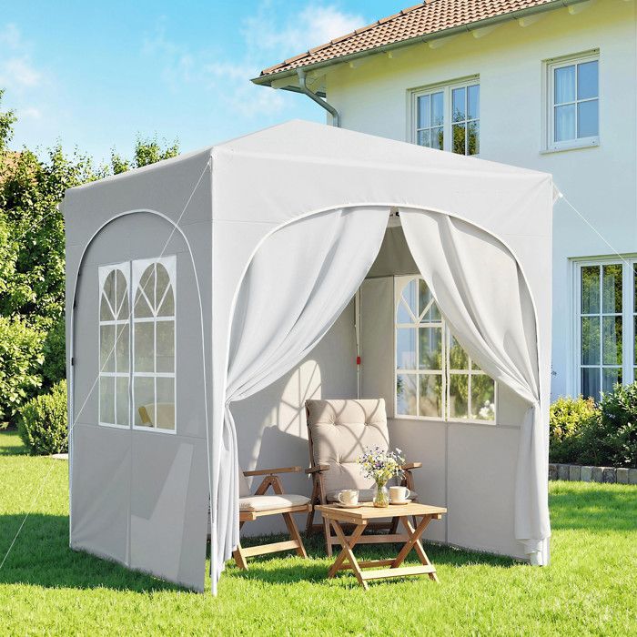 Pergola pliante 2x2 m réglable avec 4 parois latérales en métal et tissu Oxford gris clair