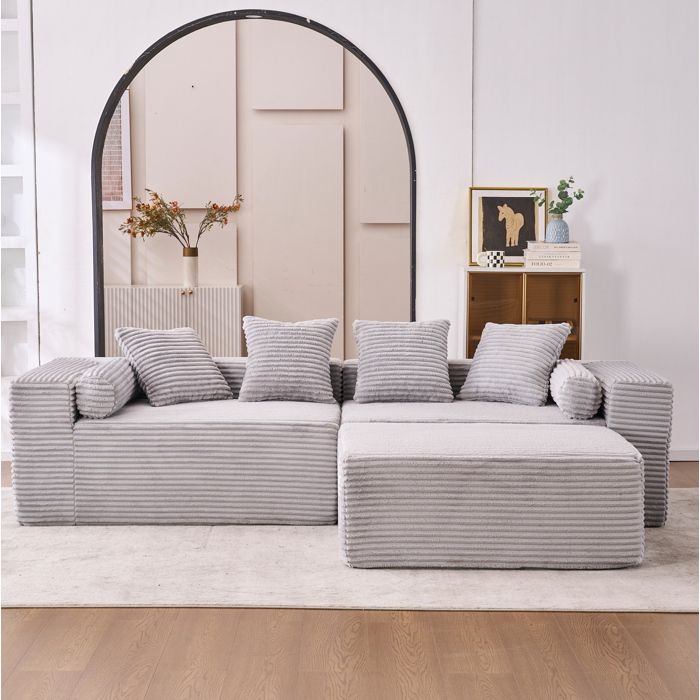 WUVRIE Canapé d’angle modulable 3 places avec méridienne droite tissu chenille gris sans installation