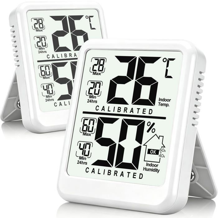 Lot de 2 thermètres dintérieur Hygrètre numérique Mesure de la température et de lhumidité Capteur Pack de 2 THERMOMETRE