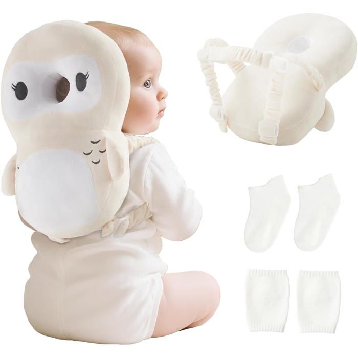 Sac à Dos de Protection de la tête pour bébé et Tout-Petit Harnais sécurité réglable Sac Anti Chute Enfants (Hibou Beige)